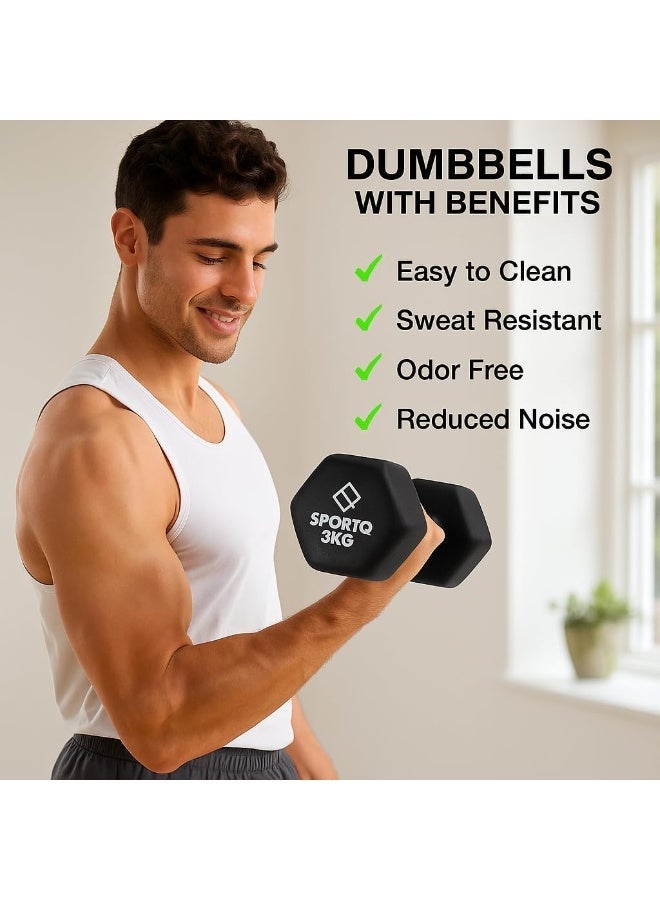 SportQ ®Hexagonal Vinyl Dumbbell Pair (2 Pieces) - Anti-slip, Rust-Proof Neoprene Coated Hand Weights for Strength Training and Muscle Toning - Suitable for Women, Men, Home, and Gym - Image 3